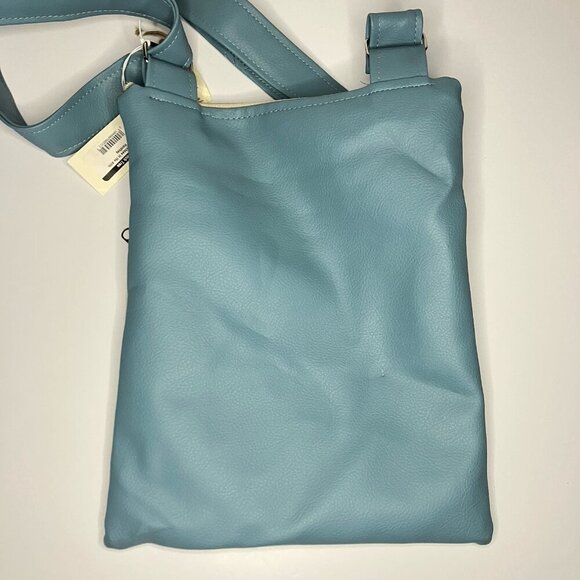 NWT Echos in the Attic Handmade Upcycled Crossbody Bag Blue Faux Leather Boho - Picture 2 of 8